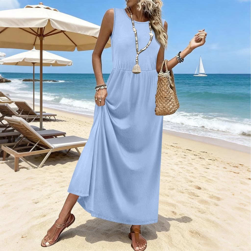 Summer Dresses For Women  Maxi Dresses Long Flowy A Line Sleeveless Sundresses With Pockets