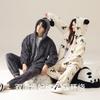 Cozy Fleece Pajama Set Couples Panda Cartoon Print Warm Winter Home Wear Long Sleeve Hooded