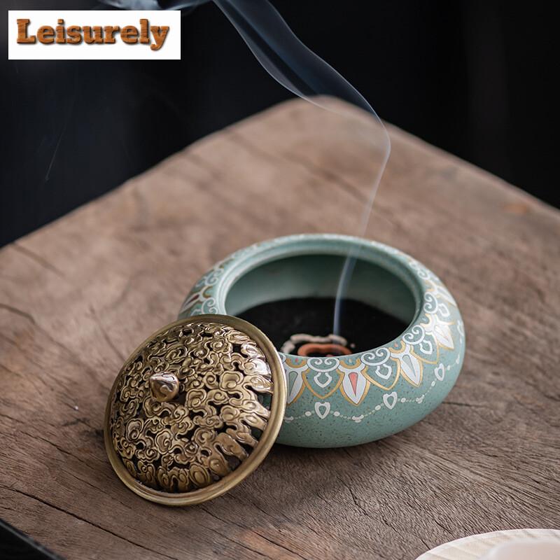 Colour Enamels Plate Incense Burner Home Indoor Aromatherapy Furnace Tea Ceremony Incense Ornament Short Ai Zhu Incense Box
