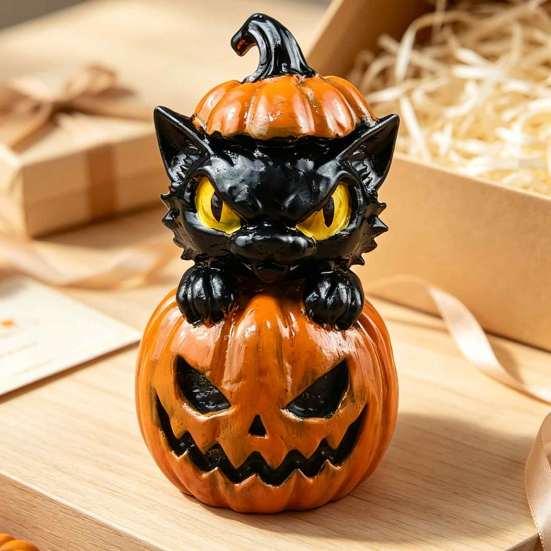 Cute Black Cat Ornaments Halloween & Pumpkin Resin Ornaments, Desktop Figurines, Tiered Tray Fall Decorations Cartoon And Statue for Home Party Favors