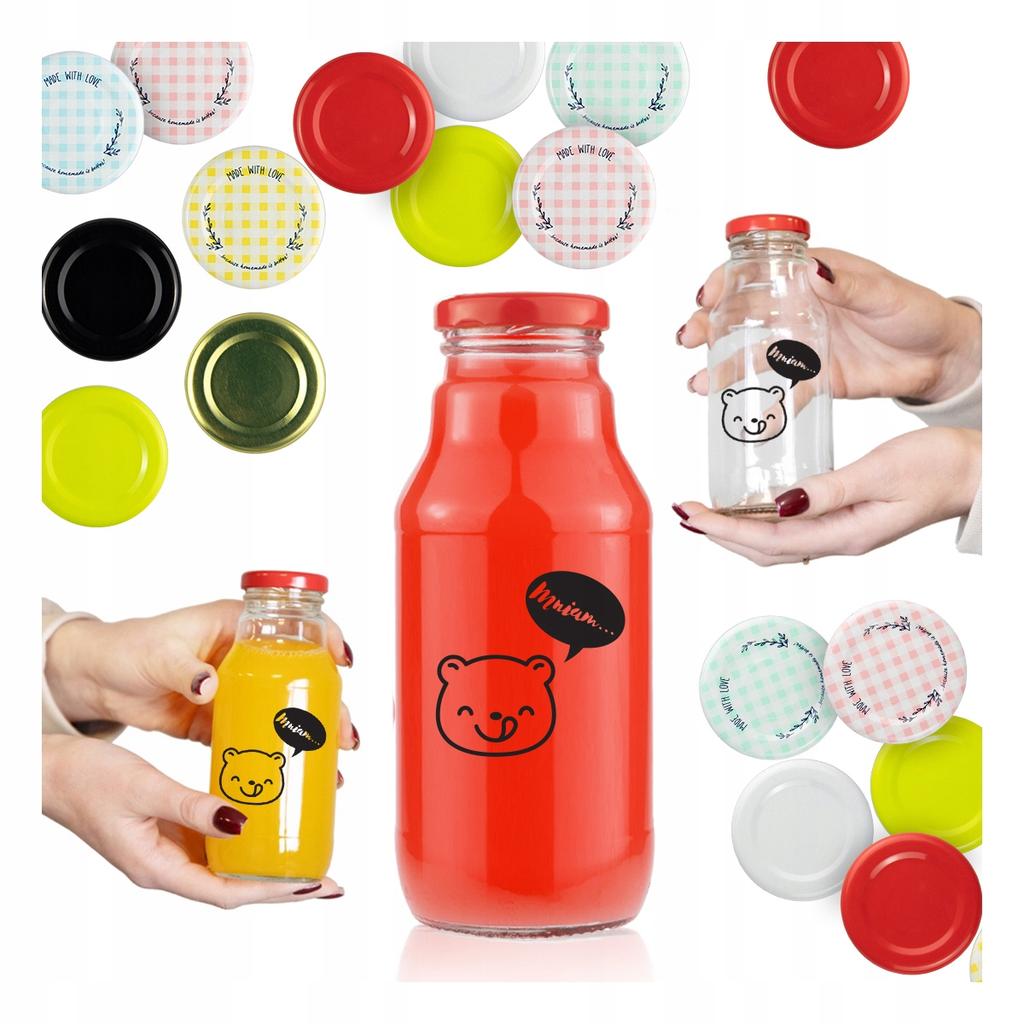50x Winnie the Pooh Bottle 330ml with PRINT JUICE BOTTLES SYRUP GLASS BOTTLES