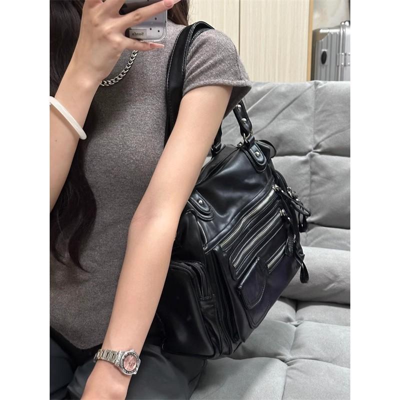 Vintage Punk Women Tote Bags  Trend Large Capacity Crossbody Shoulder Bags Moto Style Multi Pockets Commute Bolso Mujer