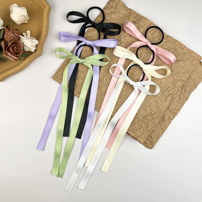 2PCS/Set Long Ribbons Small Bow Ponytail Hair Rope Ties Solid Color Hair Circle Hair Accessories