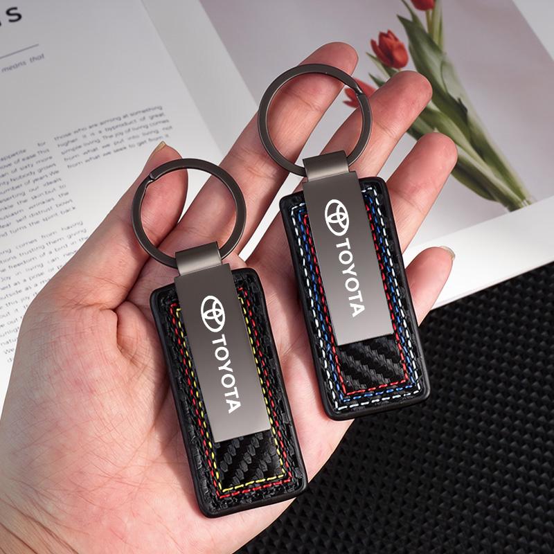ANG2   New Carbon Fiber Leather Car Keychain Key Ring Gift For Toyota Gazoo Racing Corolla Yaris TRD Auris Rav4 Prius Prado Accessories
