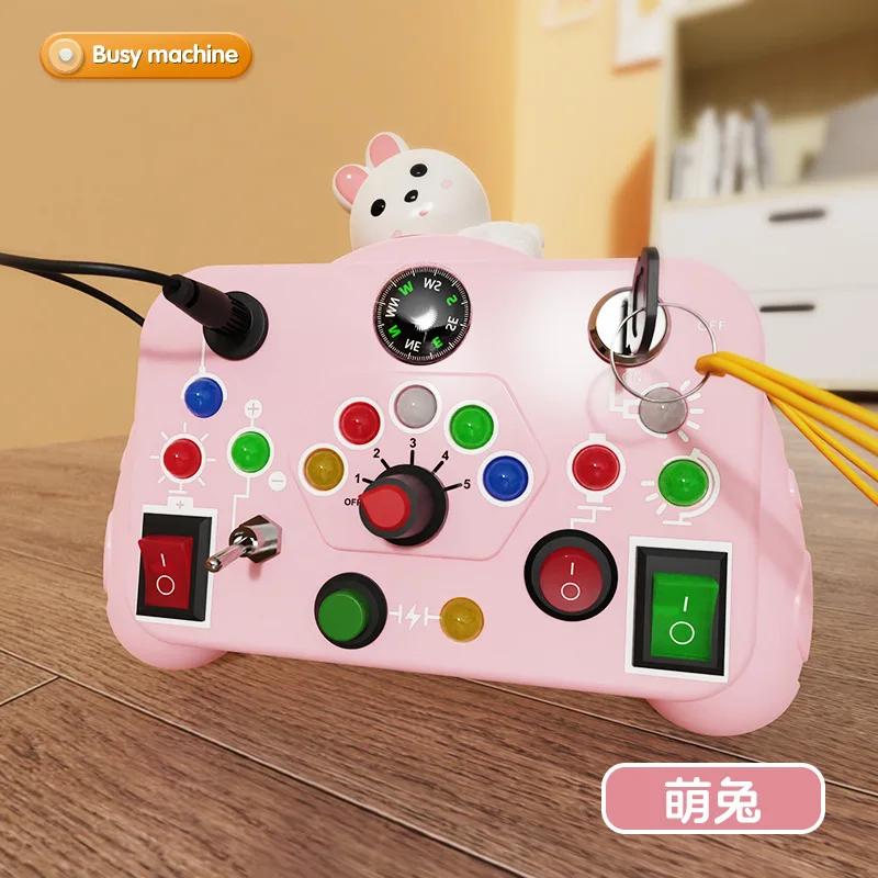 Sensory Toys Cartoon Montessori Busy Board with LED Light Switch Control Board Travel Activities Children Game for 2-4 Years Old