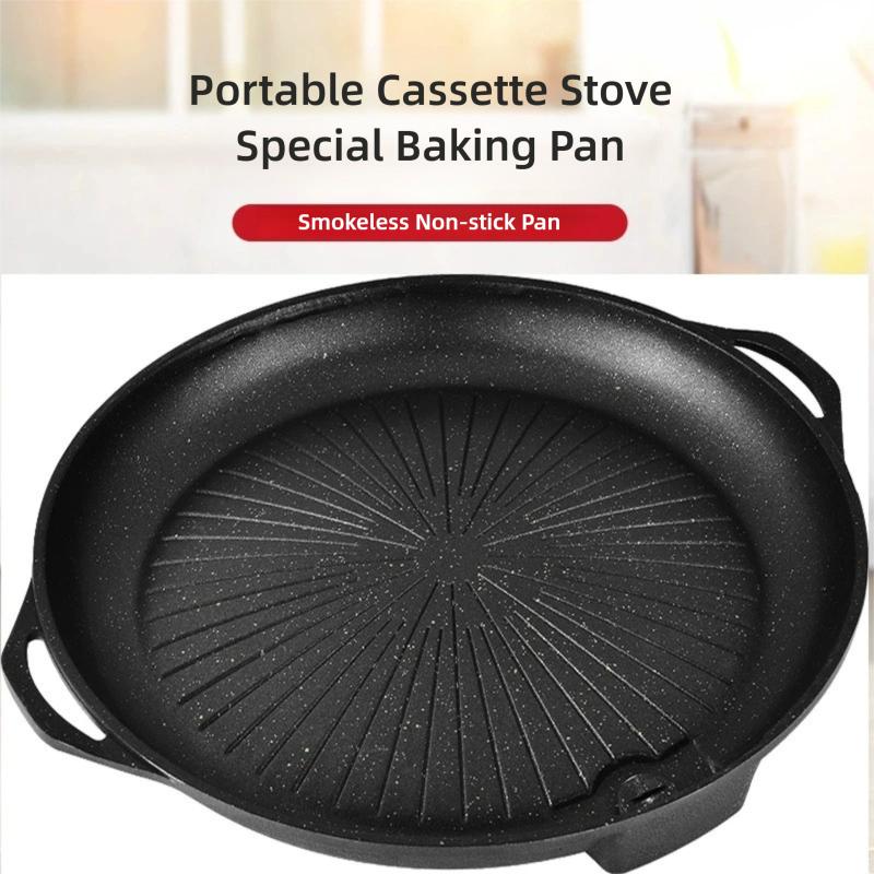 KOSUN Korean Barbecue Pan Round Multipurpose Casting Aluminum BBQ Guipan Pot with Oil Hole House Outdoor Camp Cooker All Stove