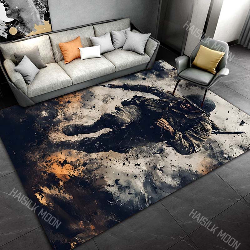 1PC Charging Soldier Battlefield Explosion Fire Smoke Carpet for Living Room Bedroom Sofa Home Decor Rus Non-slip Floor Mat