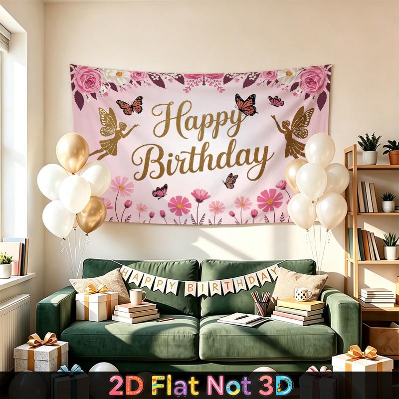 Party Backdrop Happy Birthday Birthday Floral Butterfly Photo Booth Background Front Door Decor