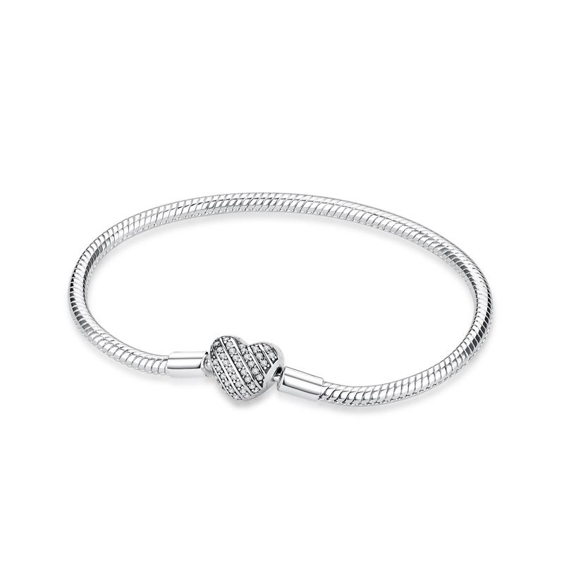 Original 925 Silver Bracelets Bangles Love Heart Clip Charms Beads Snake Chains For Women Rose Gold DIY Luxury Jewelry