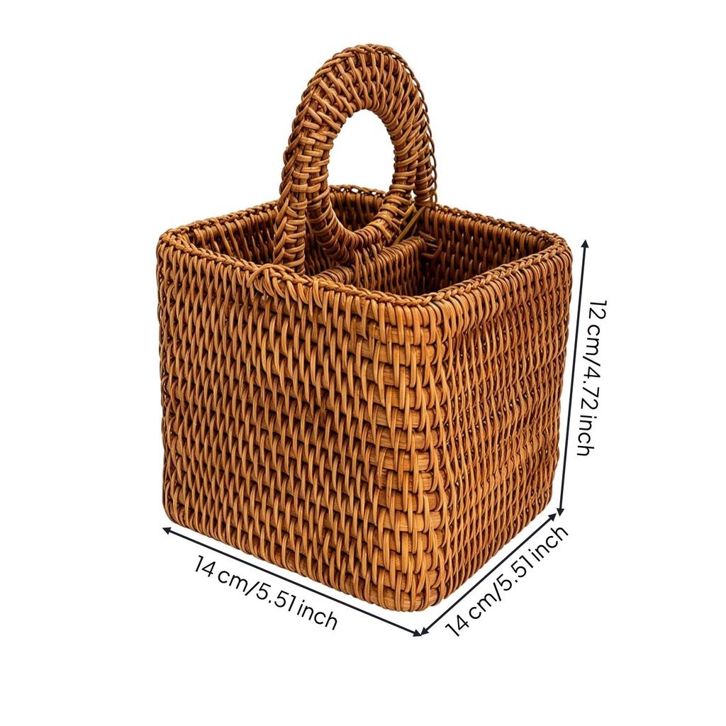 Rattan Desktop Storage Basket Divided for Bathroom Counter