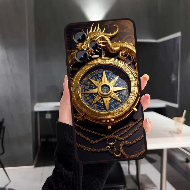 Vintage Kompass Illustration Für Xiaomi Redmi Note 15 14 13 12 12S 11E 11 11S Pro Plus 4G 5G Schwarze Weiche TPU Handyhülle