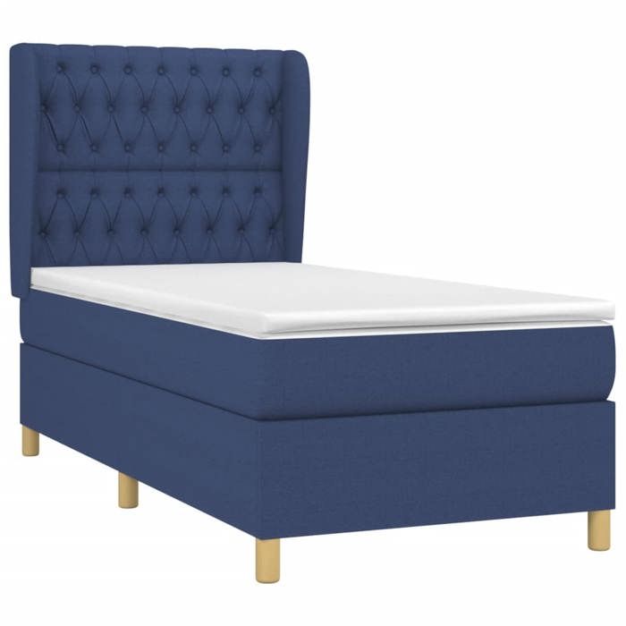 3128731 vidaXL Lit à sommier tapissier avec matelas Bleu 90x190 cm Tissu