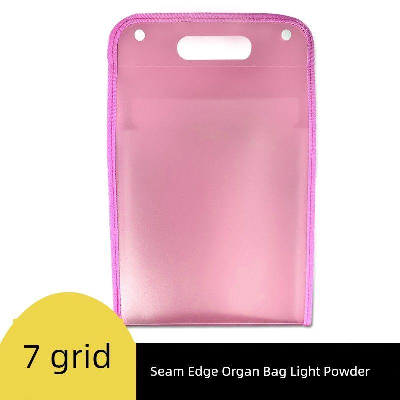 

Vertical Study Portable Handbag Folder Seam Edge Accordion Bag-7 Compartments-Light Pink