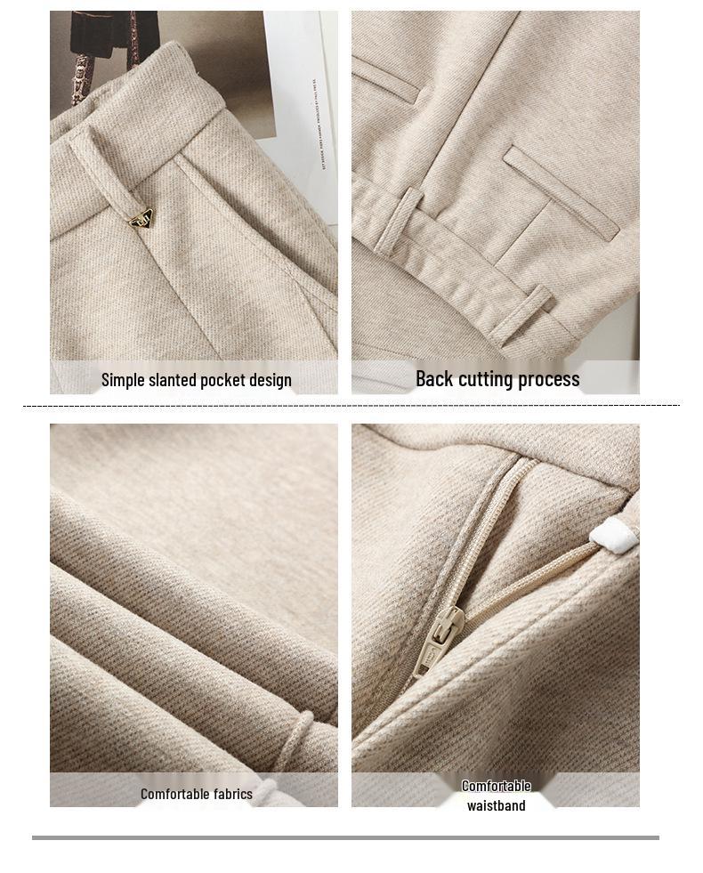 Oatmeal Wool Wide-Leg High-Waisted Slimming Pants for Autumn 2025