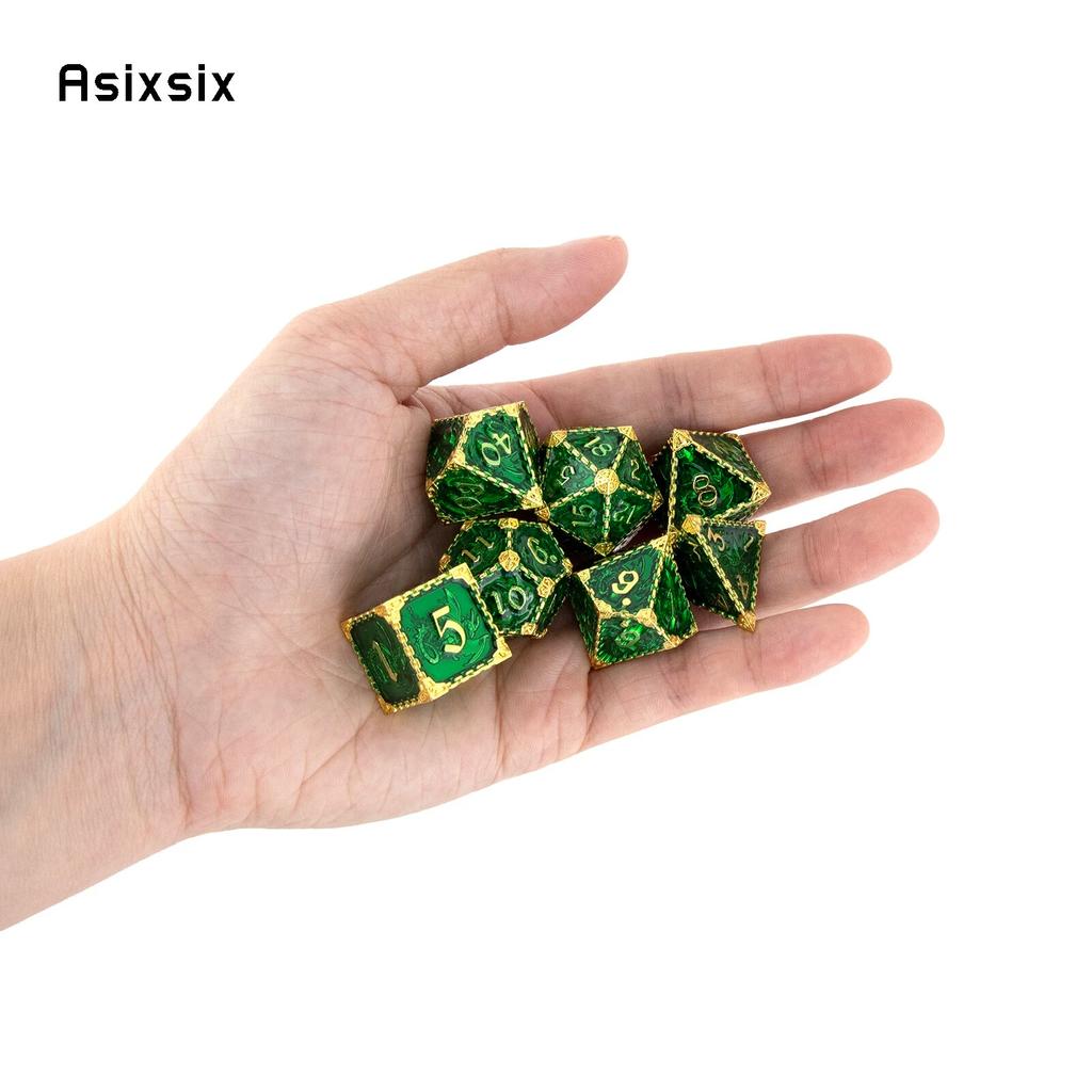 7 Pcs Green Yellow Dragon Metal Dice Solid Metal Polyhedral Dice Set Suitable for Role-Playing RPG  Board Game Card Game