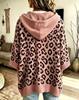 Shengmiao Women's Leopard Print Knit Hoodie Sweater with Drawstring