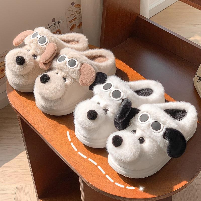 Puppy cotton slippers women's winter non-slip warm and velvet two wear cute thick-bottomed bag head fluffy slippers women's winter
