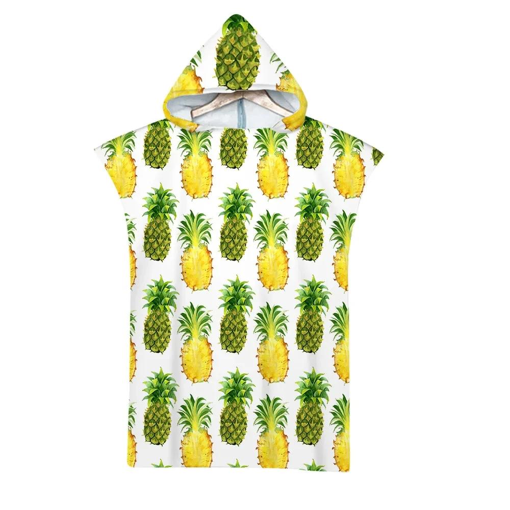 Hooded Bath Towel Robe Poncho Swimming Beach Towel Surf Man Lady Fast Quick Dry Bathrobe Beachwear-Fruit Watermelon Dragon Fruit