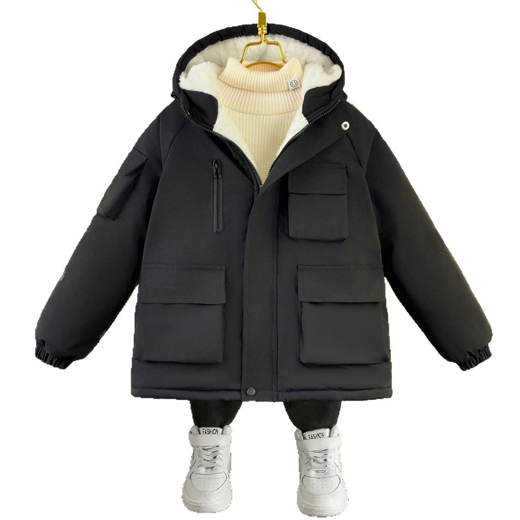 Haine casual pentru copii, din fleece cald, căptușite cu bumbac, Haine groase de iarnă la modă pentru băieți, căptușite cu bumbac