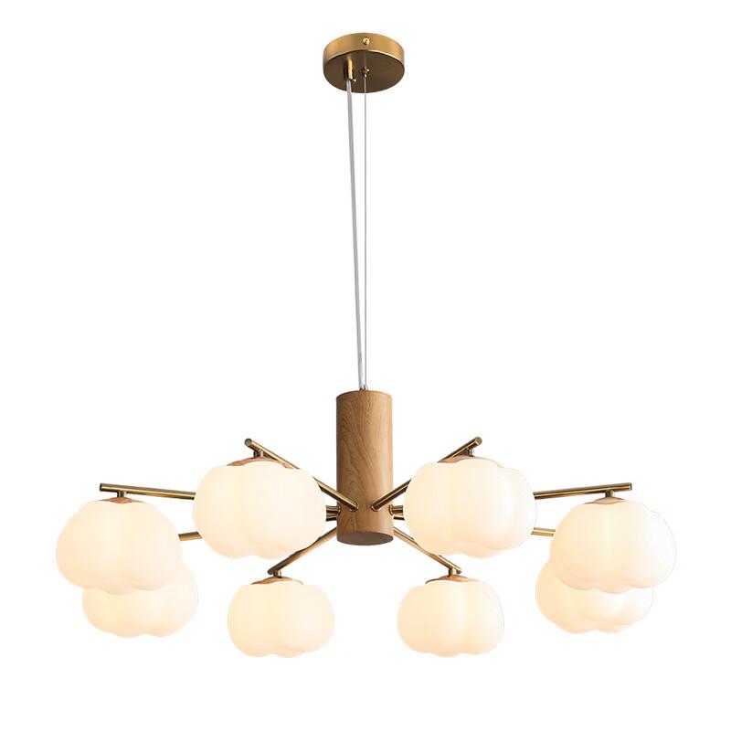 Japanese Style Cream Wood Grain 3-Head Cotton Pendant Lamp