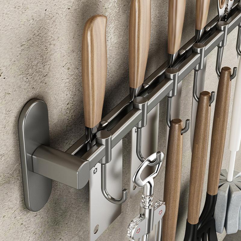 Kitchen Hook No Punching Hanging Rod Stainless Steel Wall Hanging Row Hook Removable Kitchen Rack Spatula Spoon Knife Holder