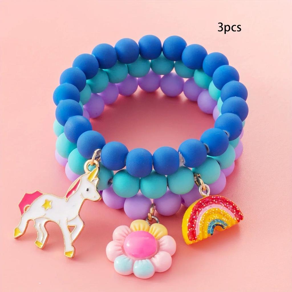 3Pcs/Set Cute Rainbow Horse Friendship Colorful Bracelets for Women Girls, Children Sweet Birthday Gift Bracelet Kids