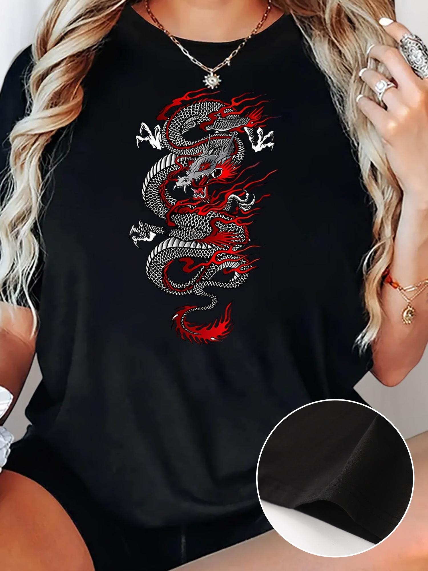 Dragon Flame Graphic Print T-shirt L