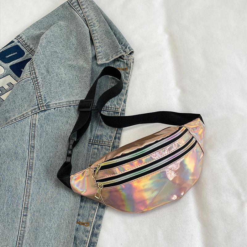 Fashion Dazzling Laser Waist Bag Pu Leather Waterproof Sport Chest Bag Crossbody Bag Holographic Fanny Pack For Boy Girl