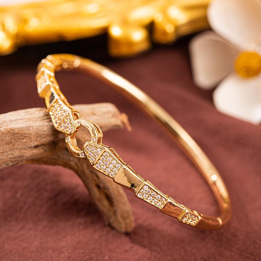 European American High-End Fashionable Light Luxury Gold Plated Snake-Shaped Open Zircon Cuff Bracelets Women New Cross-Border