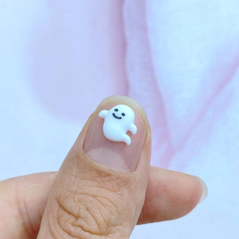50Pcs New Cute Resin 8mm Mini White Ghost Series Flat Back Manicure Parts Embellishments For Hair Bows Accessories