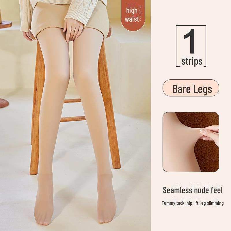 Women's Sheer Nude Leggings, Velvet-Lined for Autumn/Winter