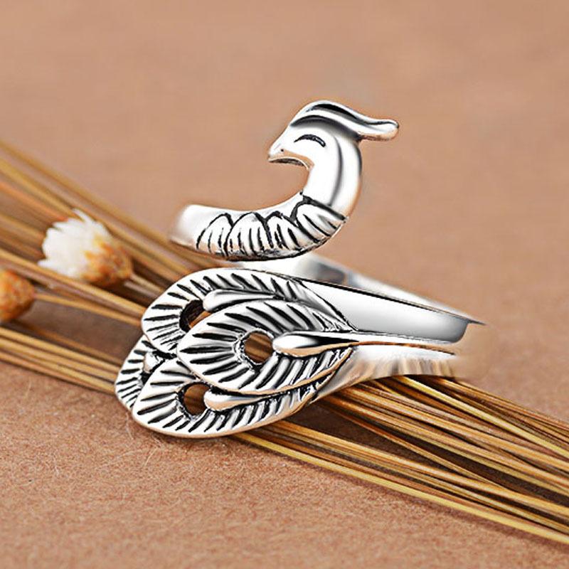 Retro Hollow Peacock Ring For Women Punk Gothic Rock Hiphop Open Ring Handmade Designer Zircon Unisex Accessories Lovers Gift