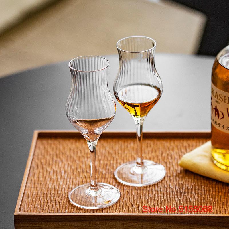 Japanese Style Harp Stripe Whisky Goblet Cognac Brandy Snifter Copita Nosing Glass Crystal Tulips Whiskey Smelling Tasting Cup