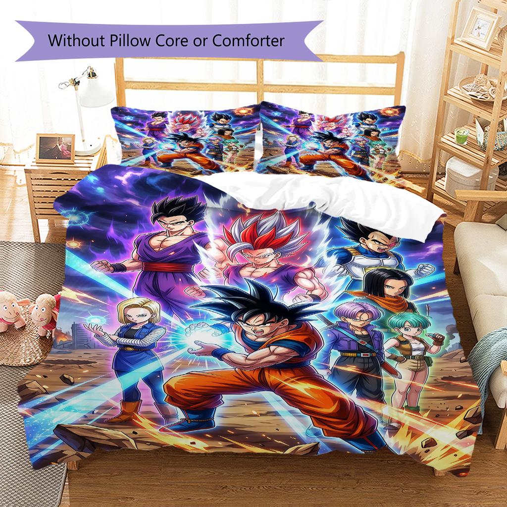 Son-Goku Pattern Bedding Set Quilt Cover Pillowcase Home Decor Gift (1 * duvet cover + 2 * pillowcase, without core)