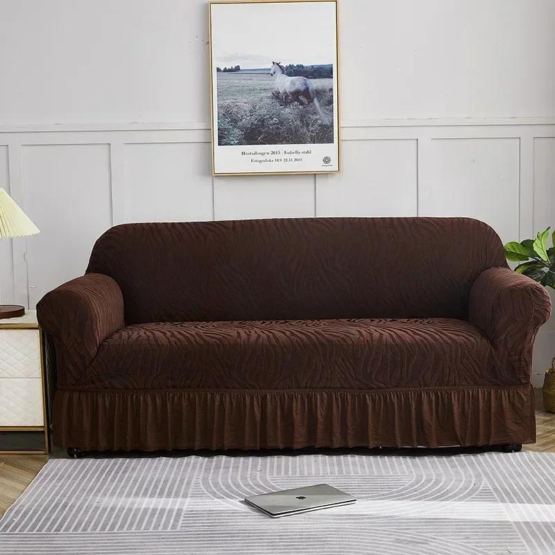 Double Sofa with Large Skirt  Daybed Cover Solid Color Elastic Full Coverage Sofa Cover Fabric Dust Proof Sofa Towel Covers