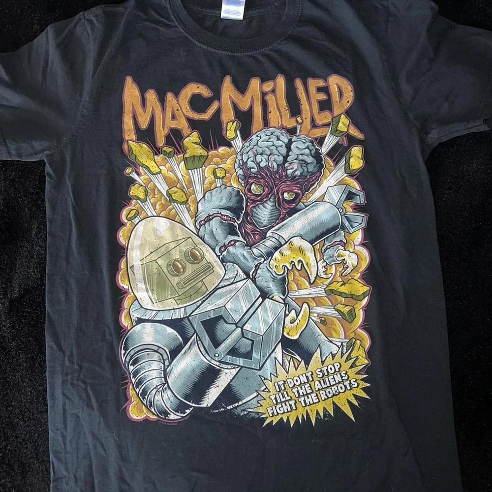 RARE Mac Miller Aliens Fighting Robots Macadelic Tour black T shirt Unisex T-Shirt XL