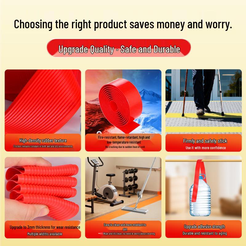 TPE Thickened Anti-slip Stair Tread Strip for Tiles & Outdoor Slopes, Self-adhesive