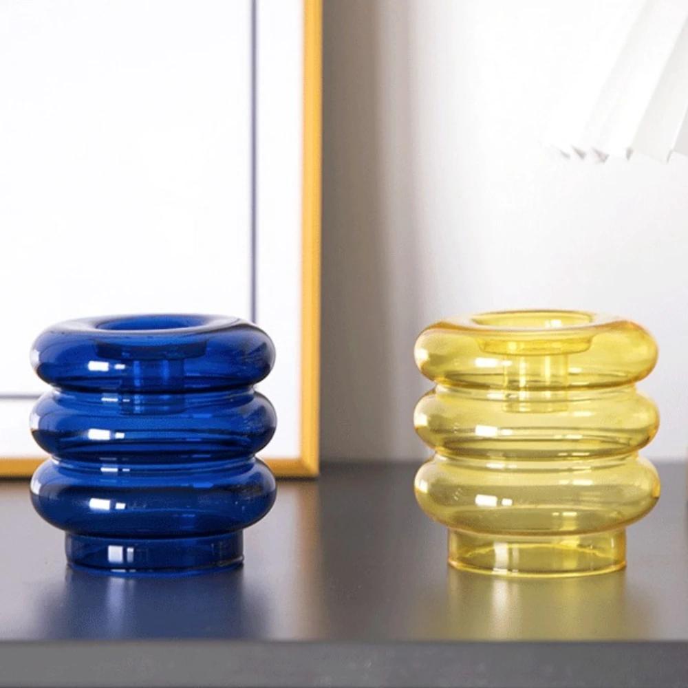 Modern Coloful Glass Candleholder Nordic Home Decor Clear Glass Candle Holder Wedding Decoration Party  Table Centerpiece