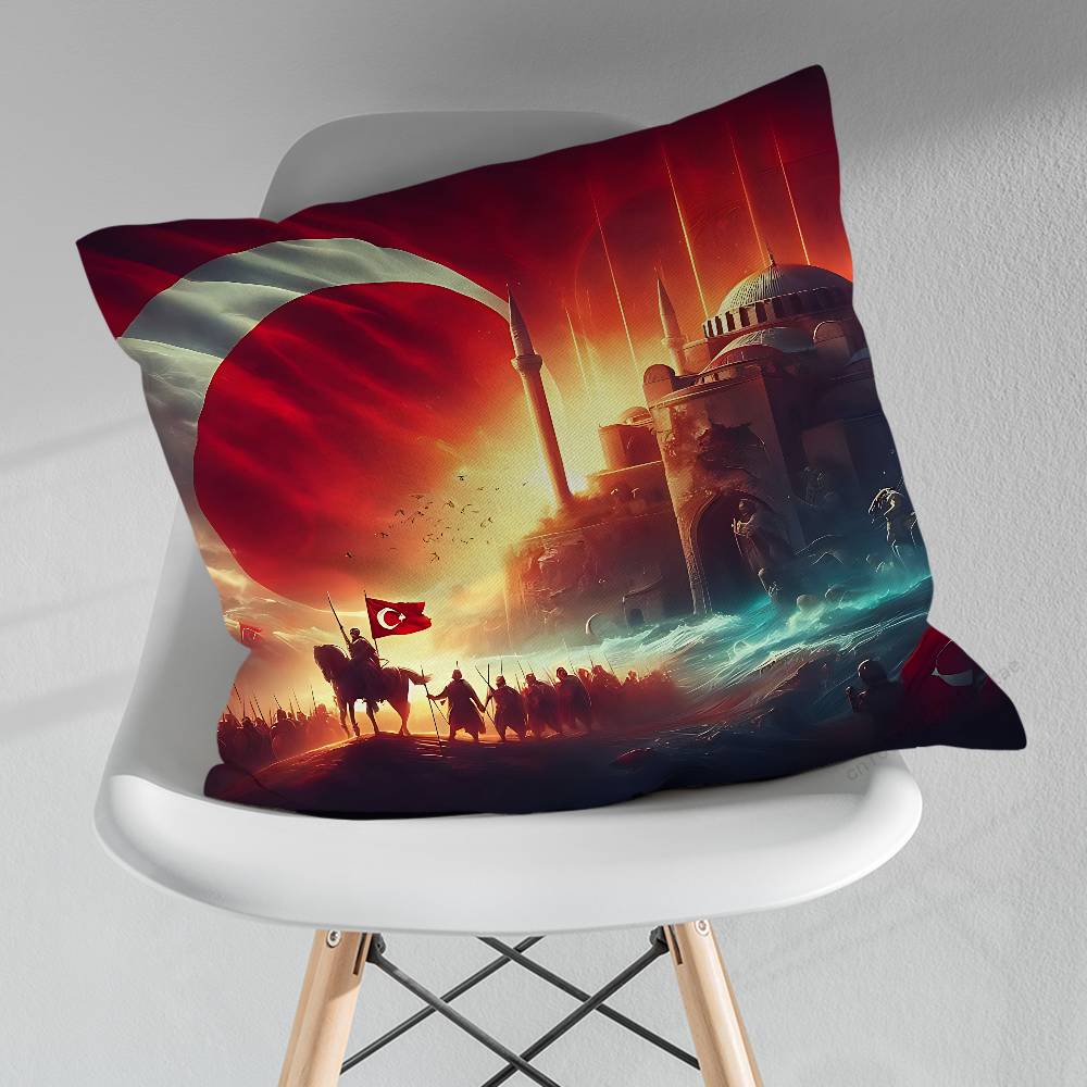 Cool Art Turkish Flag Throw Pillow Case Living Room Sofa Cushion Cover For Home Bedroom Decoration Protector