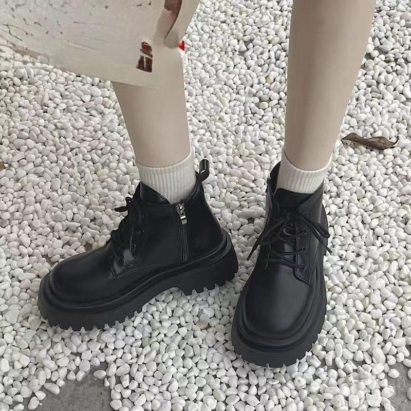 Popular thick-soled British style Martin boots women's velvet autumn and winter 2025 new thick-heeled fried street small cotton short boots