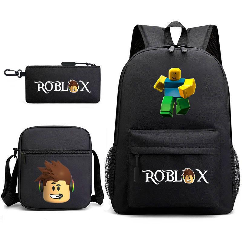 Mochila escolar de grande capacidade com alça de ombro; conjunto de estojo de lápis de três peças para estudante