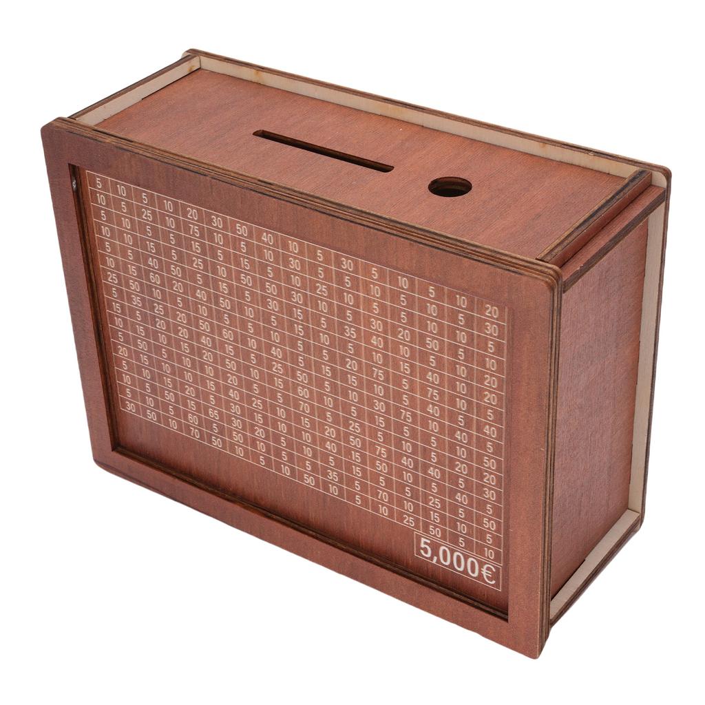 5000 Euro Savings Challenge Box Retro Wooden Cash Saver Piggy Bank for All Ages Home Decor