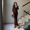2025 Autumn European & American V-Neck Hip-Wrap Loose Knit Wool Dress