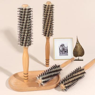 4 Style Wood Handle Round Rolling Brush Straight Twill Hair Comb Boar Bristle Round Barrel Hair Curling Brush Hairdressing Tool