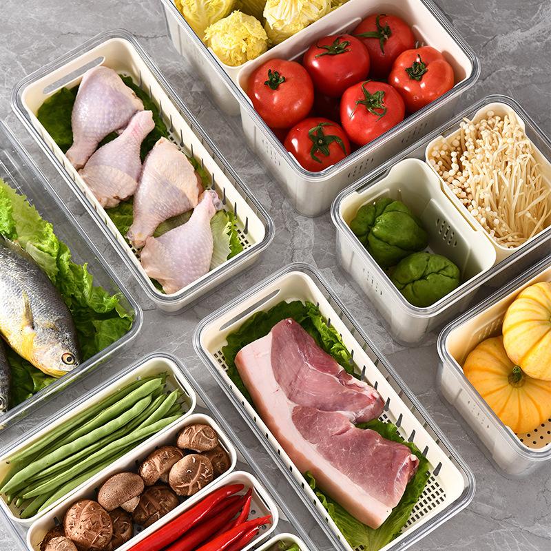 Thickened PET Fresh Keeping Box with Drainage Function Plastic Freezer Storage Container for Refrigerator Organizing