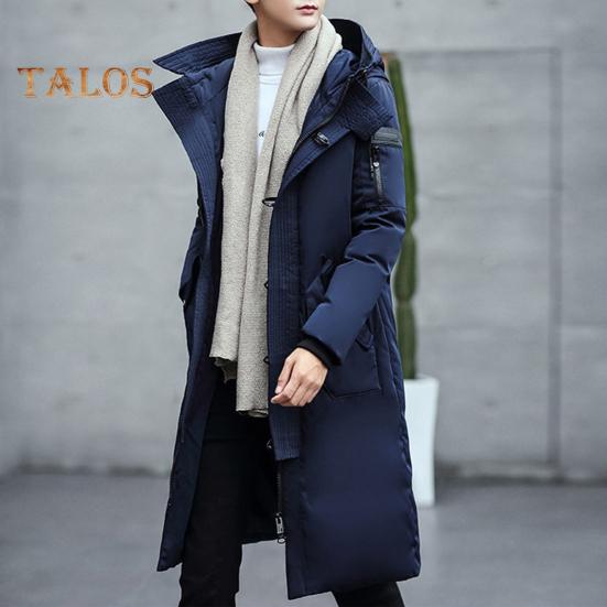 Men Cotton Coat Hooded Long Sleeve Solid Color Quilted Jacket with Multi Pockets Thickened Warm Windproof Winter Outerwear