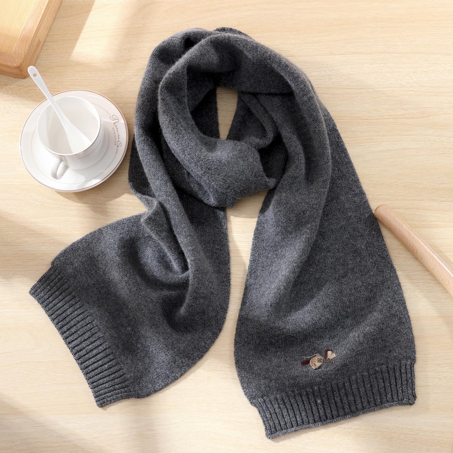 

Unisex Cute Puppy Embroidered Knit Scarf - Warm & Versatile Neck Gaiter for Fall/Winter 100-135CM темно-сірий