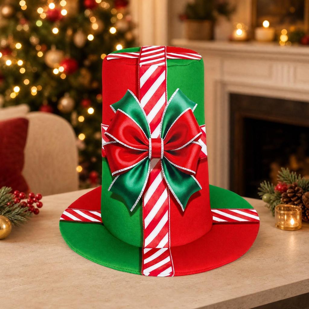 Christmas Top Hat Soft Pull-on with Bow Motif Photo Prop