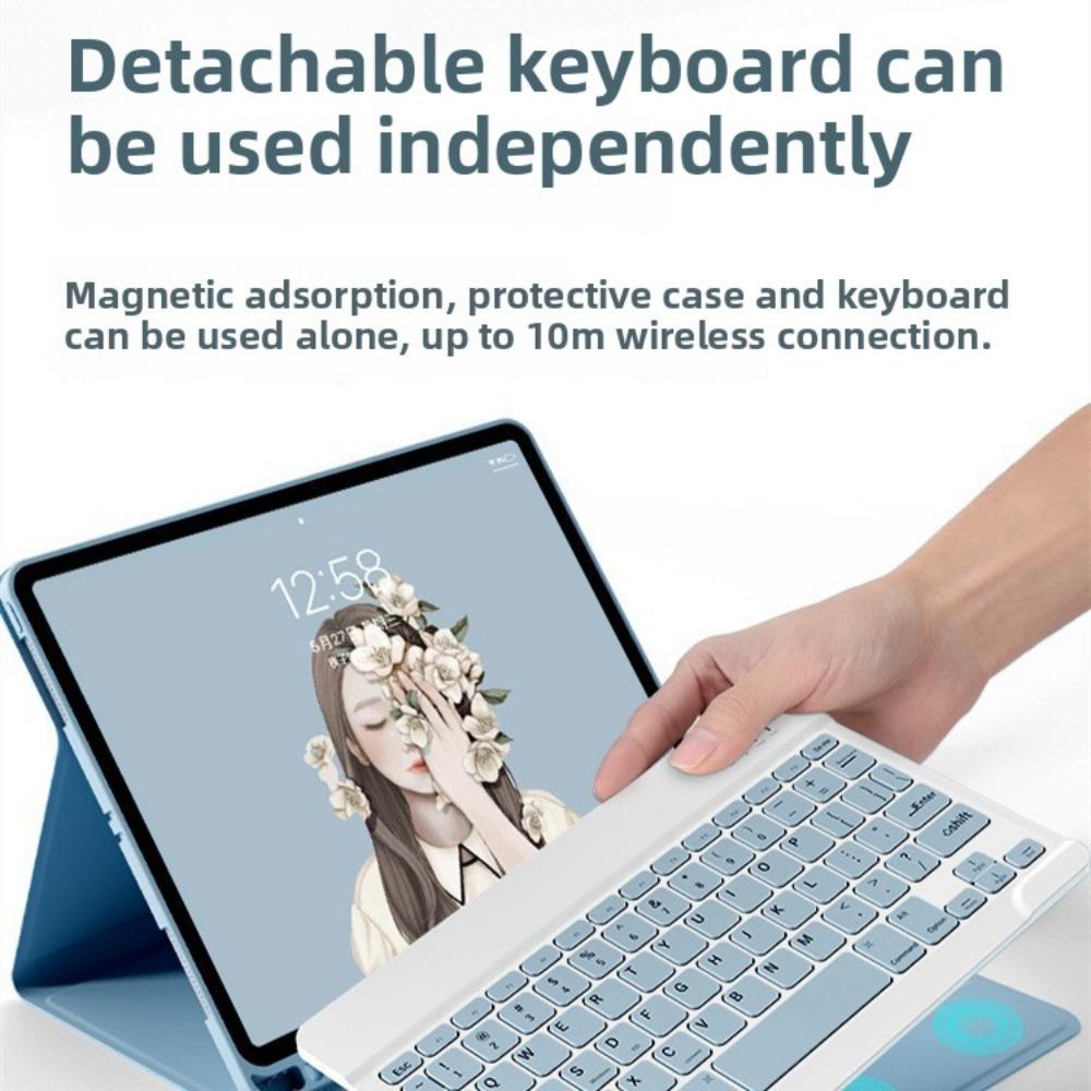 Leather Keyboard Case for iPad Air 6 10.2 Inch with Pencil Slot Magnetic Detachable Bluetooth Keyboard Protective Cover