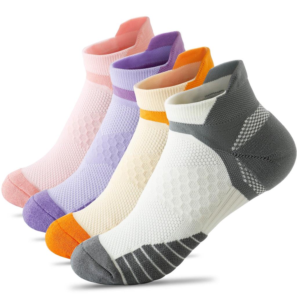 HWVICTORYV Ankle Socks with Pile Soles and Arch Support for and Sizes Sneaker Socks 02 Women's Standing, Hiking, Tennis, Running, 4-Pair Set, 22-25cm,